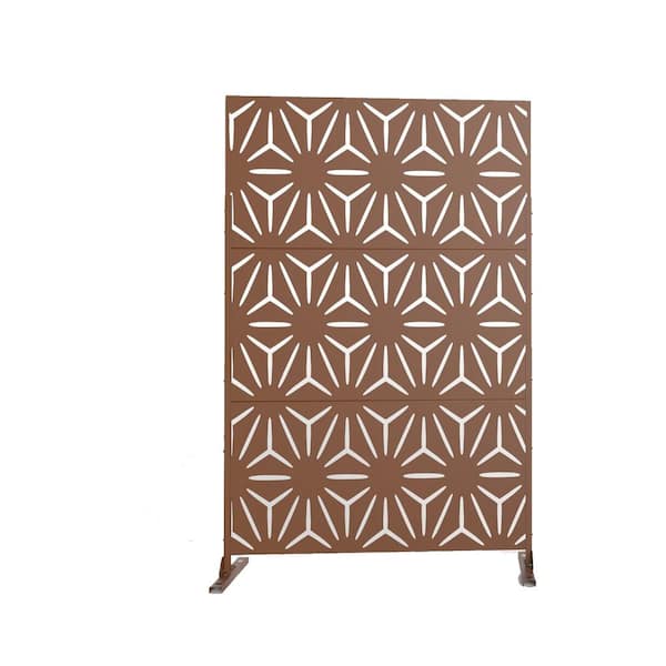 Unbranded 6.5 ft. H x 4 ft. W Brown Laser Cut Metal Privacy Screen 3-Panels