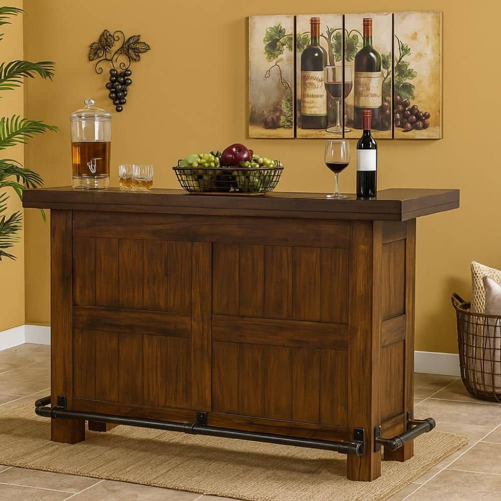 Benjara Reggie 78 Inch Cherry Brown Wood Freestanding Home Bar