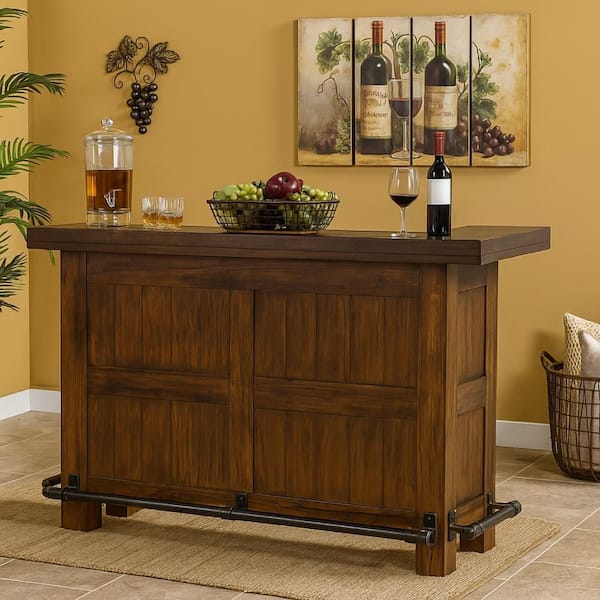 Reggie 78 Inch Cherry Brown Wood Freestanding Home Bar Counter Table