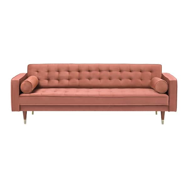 Armen Living Somerset 85 in. Blush Velvet 3-Seater Lawson Sofa with Gold Tapered Legs