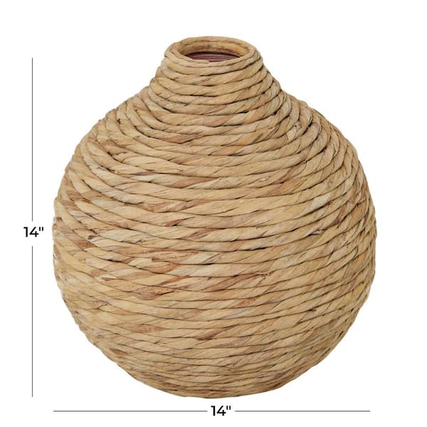 14 in. Brown Handmade Woven Seagrass Decorative Vase