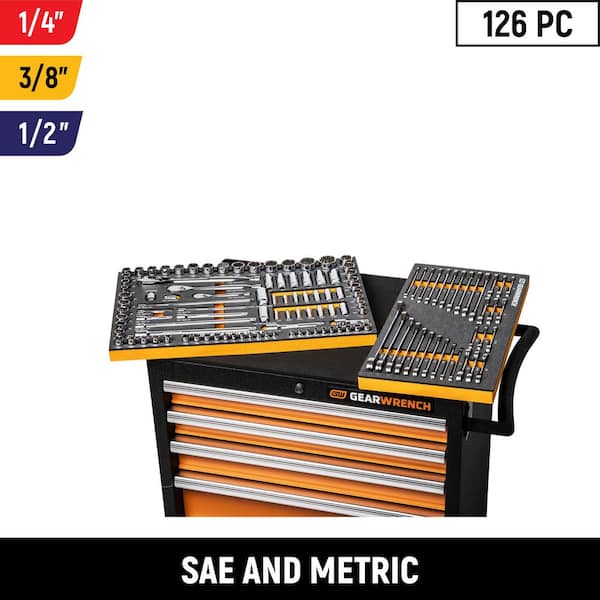 120XP 1/4 in. x 3/8 in., and 1/2 in. Drive Mechanics Tool Set in EVA with 26 in. Rolling Cabinet (126-Pieces)