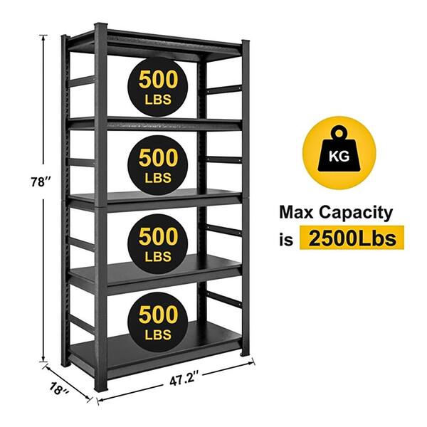 5 Tiers Metal Heavy-Duty Garage Storage Shelving Unit in 5 Tiers Metal Heavy-Duty Garage Storage Shelving Unit in