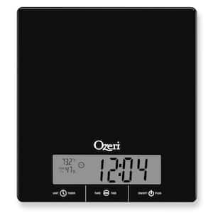 Touch III 22 lbs (10 kg) Kitchen Scale in Tempered Glass, with Clock, Temperature and Humidity Gauge