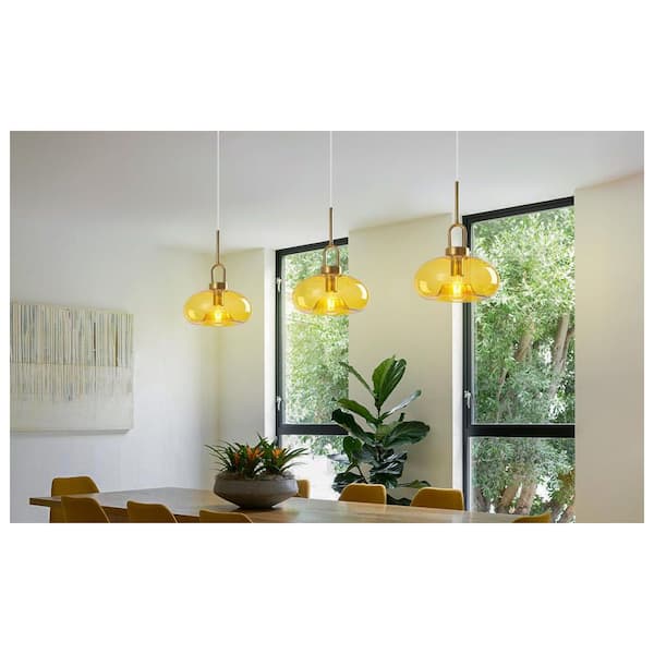 ZHLWIN Yellow Glass Pendant Lights Kitchen Island Gold Pendant