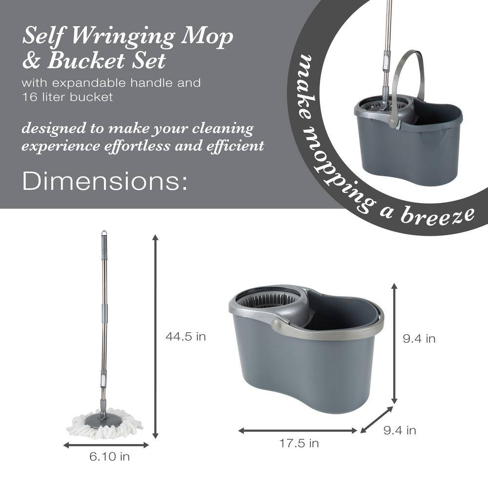 Simplify Gray Microfiber Self Wringing Mop & Bucket Set