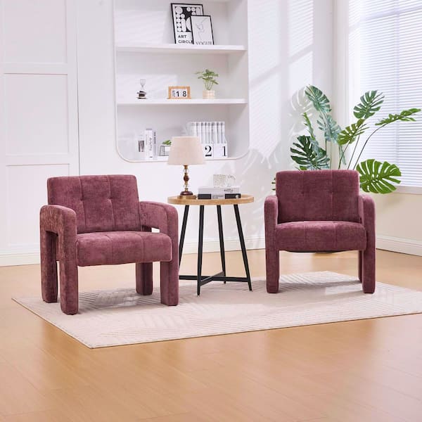 Modern Wine Red Chenille Upholstered Accent Arm Chair with Sturdy ...