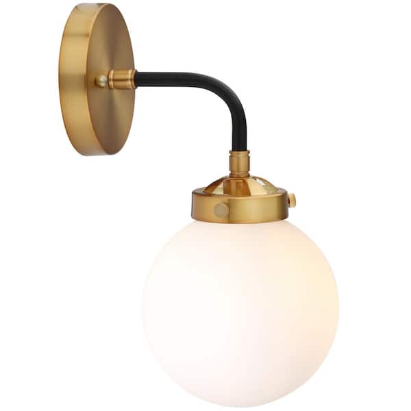Caleb 8 in. 1-Light 8 in. Brass Gold/Black Wall Sconce