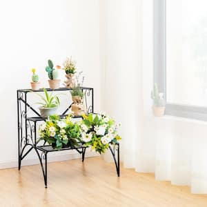 3-Tier Black Metal Plant Stand with Adjustable Foot Pads