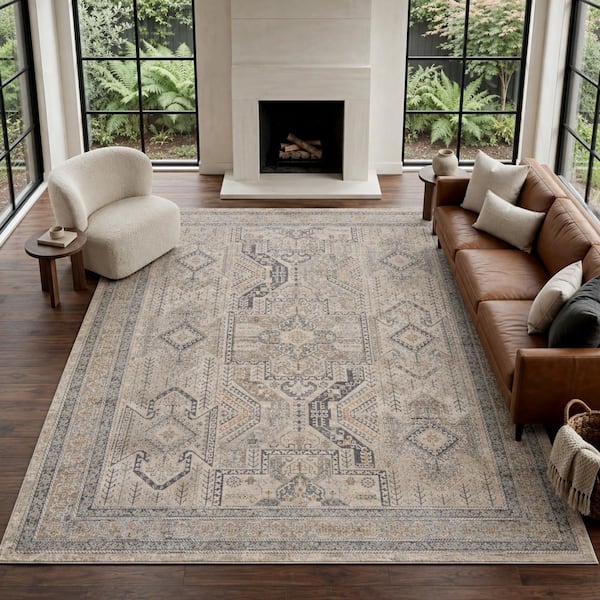 Lynx Ivory/Grey/Blue 10 ft. x 14 ft. All-Over Design Transitional Area Rug