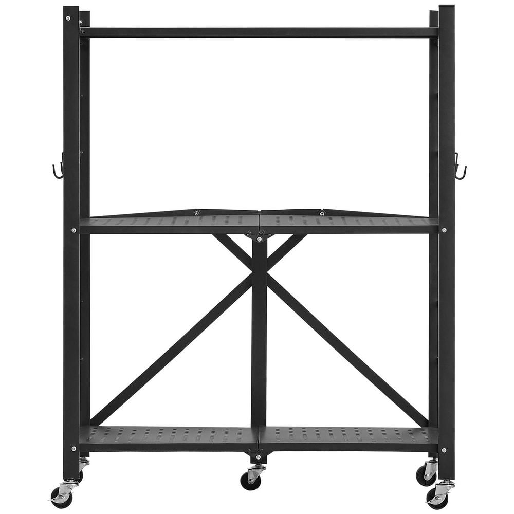 3-Tier Foldable Storage Shelf 28 in. W x 13 in. D Folding Metal Rack Shelving UnitCarbon Steel Garage Wall Shelf, Black price history on PriceWatchPro
