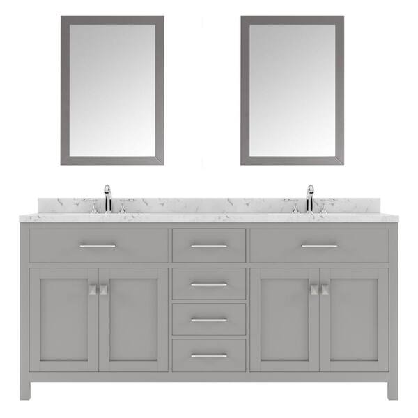 Virtu USA Caroline 72 in. W x 22 in. D x 35 in. H Double Sink Bath Vanity in Cashmere Gray with Quartz Top and Mirror