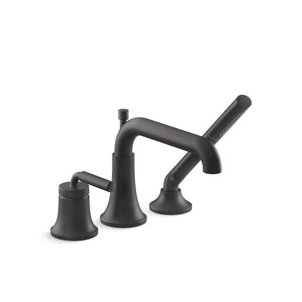 Tone Single-Handle Deck-Mount Roman Tub Faucet with Handshower in Matte Black