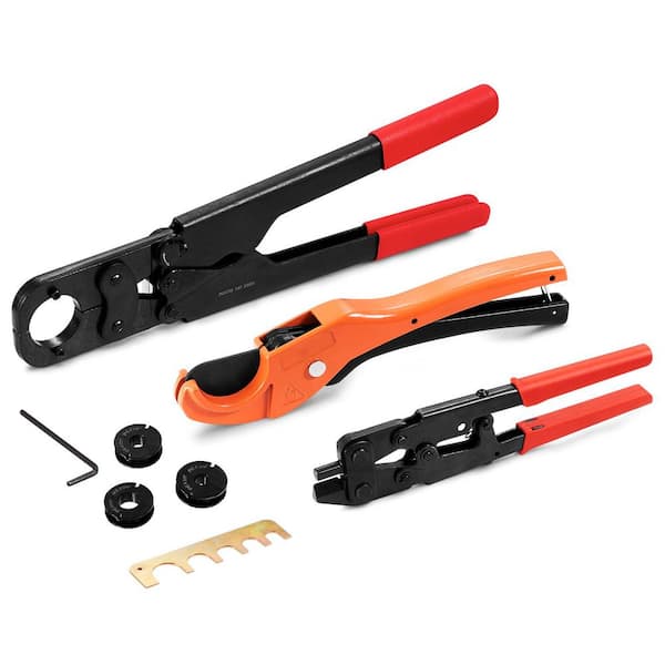 SKYSHALO PEX Pipe Crimping Tool Kit Pro Press Crimper for 3/8 in. 1/2 in. 3/4 in. 1in. Crimp Rings with 3 Jaw Dies PEX Wrench