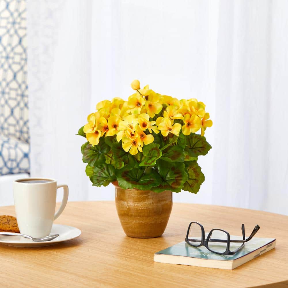Yellow Geranium Artificial Plant in Ceramic Pot for Indoor/Outdoor