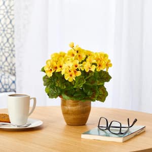 11in. Indoor/Outdoor UV Resistant Yellow Geranium Artificial Plant in Ceramic Planter