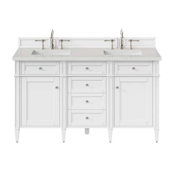 James Martin Vanities Brittany 60.0 in. W x 23.5 in. D x 34.0 in. H Double Bathroom Vanity in Bright White with Lime Delight Quartz Top