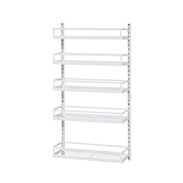 5-Tier White Wall Mount Spice Rack with Hooks, Adjustable Hanging Spice Shelf Storage for Kitchen Pantry Cabinet