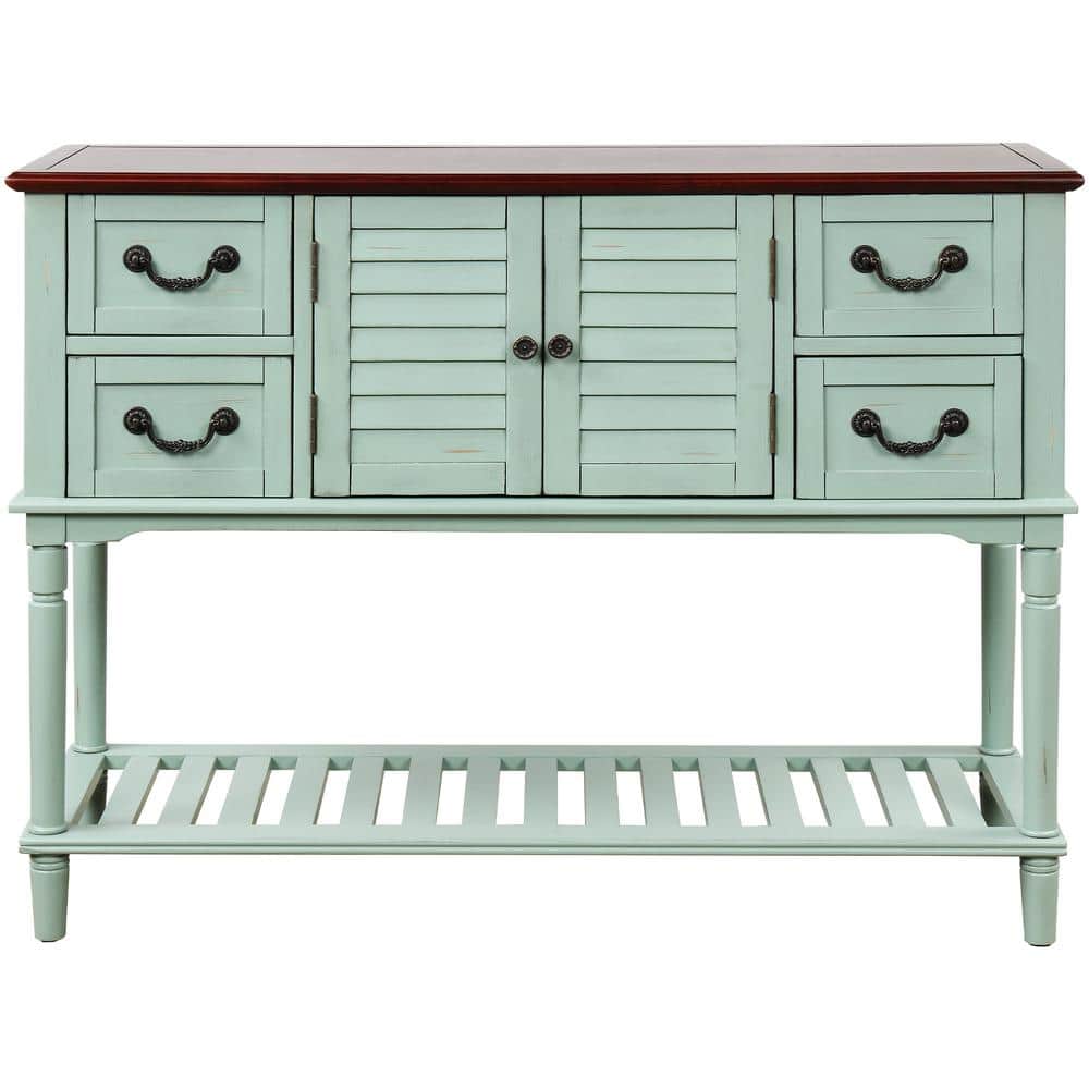 45 in. Green Standard Rectangle Wood Console Table with Shutter doors and 4