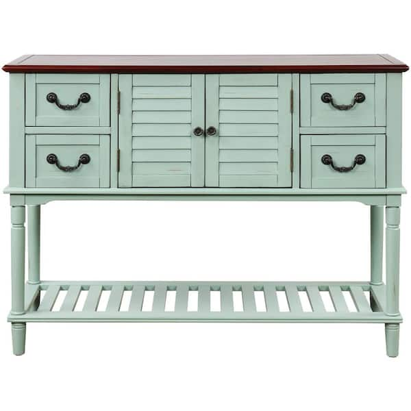 45 in. Green Standard Rectangle Wood Console Table with Shutter doors ...