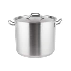 32 qt. Heavy Duty Silver Stainless Steel Aluminum-Clad Stock Pot with Lid Cover.