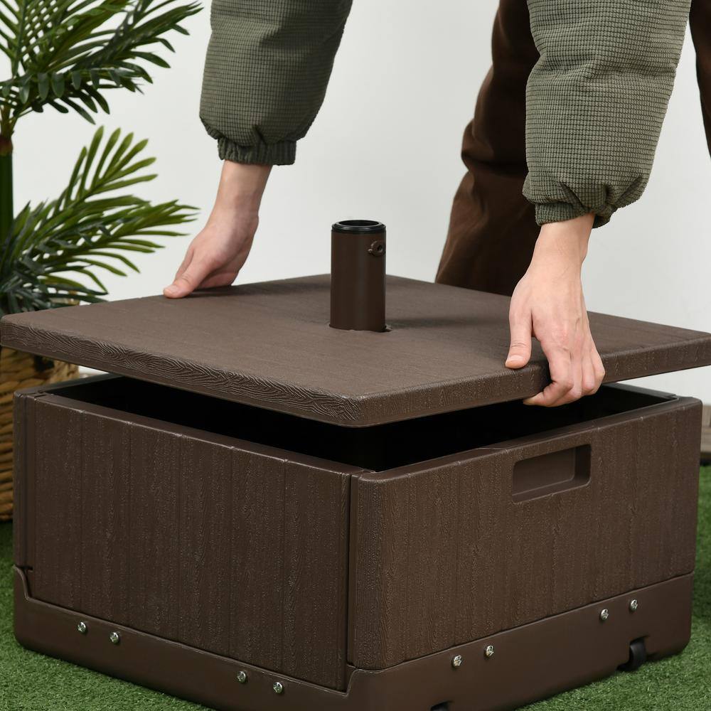 Brown Metal Wheeled 3-in-1 Patio Umbrella Stand Table