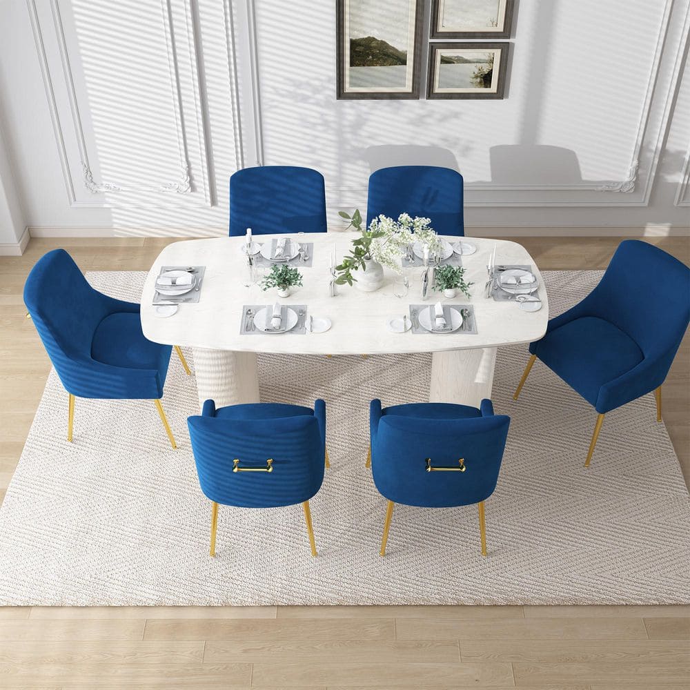 Clihome 7-Piece Solid Wood Top Dining Table Set with Navy Blue