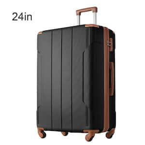 25.1 in. Black Brown ABS Hardside Luggage Spinner 24 in. Suitcase, 3-Digit TSA Lock, Telescoping Handle Wrapped Corner