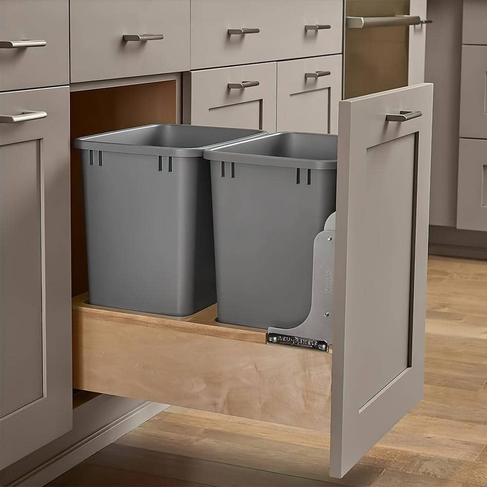Double 35 Qt White Maple Pull-Out Kitchen Trash Container