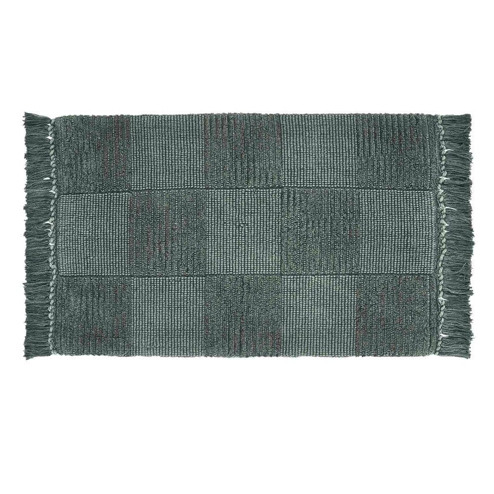 Checkered Stonewashed Fringe Bathmat 21 in. x 34 in. Black Checkered cotton