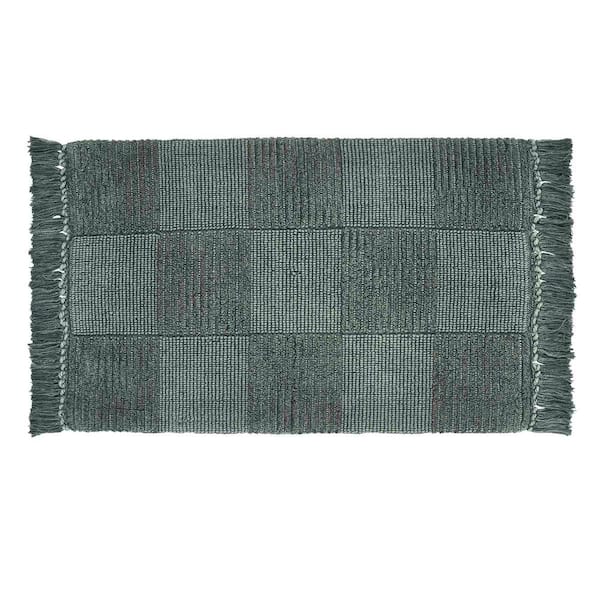 Checkered Stonewashed Fringe Bathmat 21 in. x 34 in. Black Checkered cotton Rectangle Bathmat