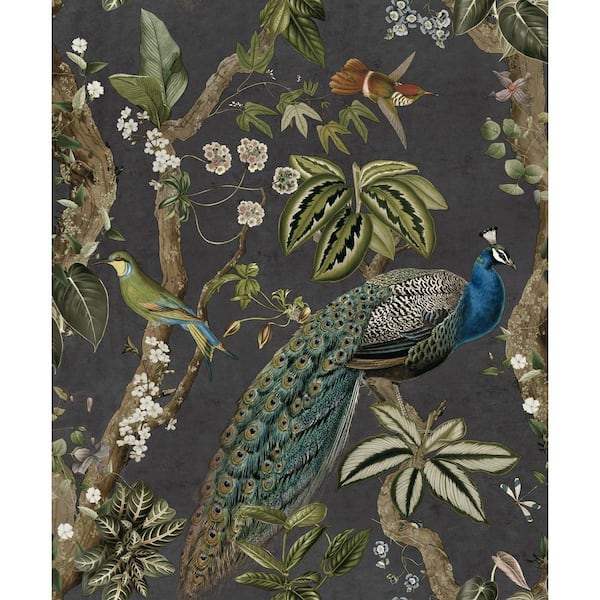 Cassia Peacock Charcoal Non-Pasted Non-Woven Wallpaper (Covers 56 sq. ft.)
