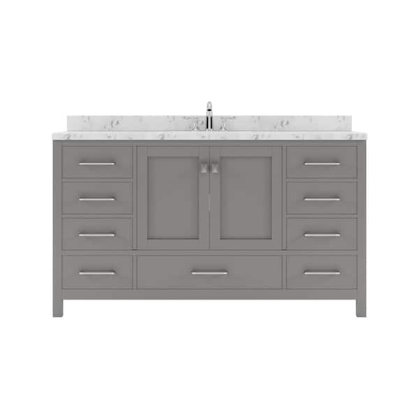 Virtu USA Caroline Avenue 60 in. W x 22 in. D x 35 in. H Single Sink Bath Vanity in Gray with Quartz Top