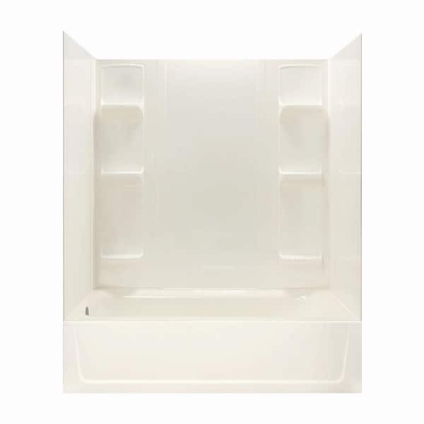 MUSTEE Durawall 60 in. L x 30 in. W x 73.75 in. H Rectangular Tub/ Shower Combo Unit in Bone with Left-Hand Drain
