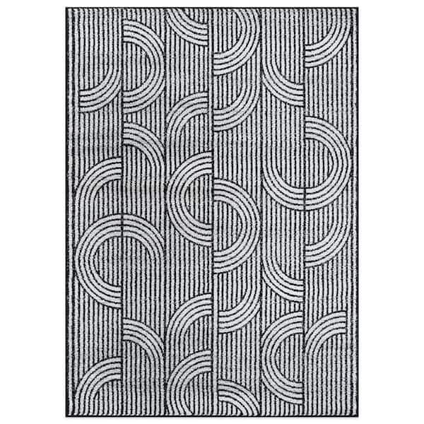 World Rug Gallery Modern Arch Pattern Stripe Cream 7 ft. 10 in. x 10 ft. Area Rug