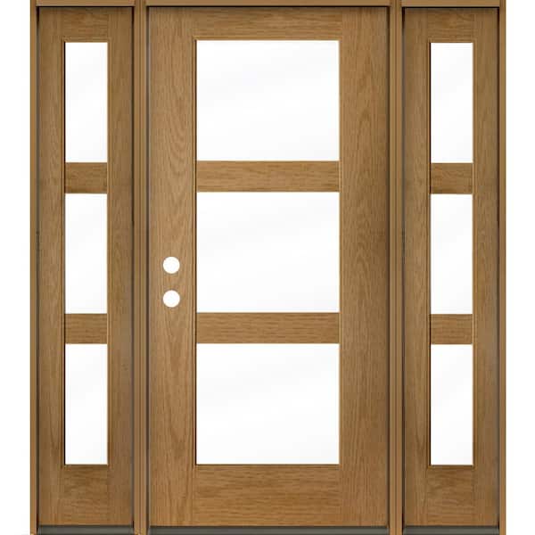 Krosswood Doors BRIGHTON Modern 64 in. x 80 in. 3-Lite Right-Hand/Inswing Clear Glass Bourbon Stain Fiberglass Prehung Front Door DSL