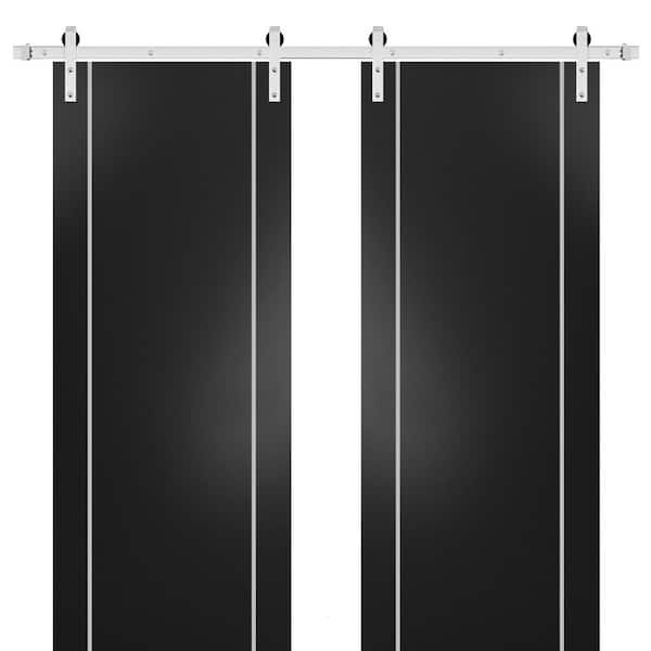 Sartodoors 18 in. x 80 in. 2 Panel Black Matte Solid Wood with Honeycomb Sliding Barn Door with Hardware Kit