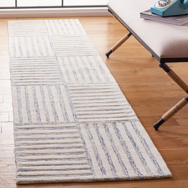 Metro Blue/Ivory 2 ft. x 9 ft. Striped Runner Rug