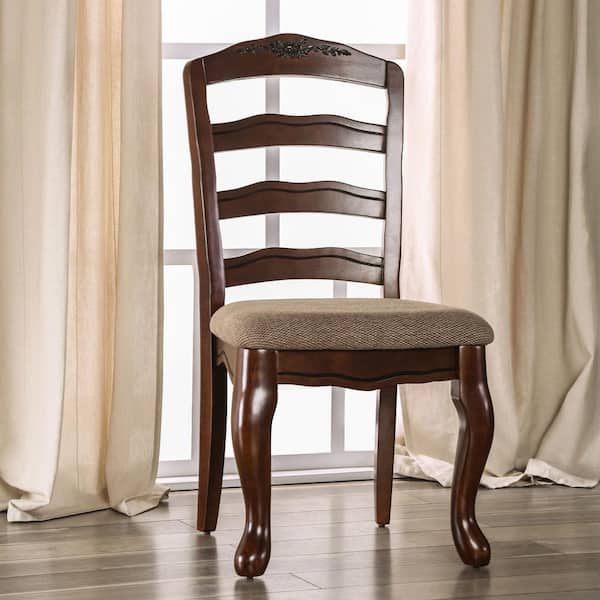 Vadis Transitional Dark Walnut and Tan Polyester Ladder Back Side Dining Chair (Set of 2)