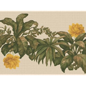 Falkirk Dandy II Green Yellow Flowers and Plants Abstract Peel and Stick Wallpaper Border