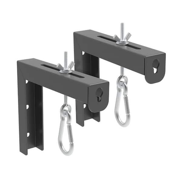Universal Projector Screen Wall Ceiling L-Bracket Mount Adjustable 6 in. Black Set with Hooks (2-Pack)
