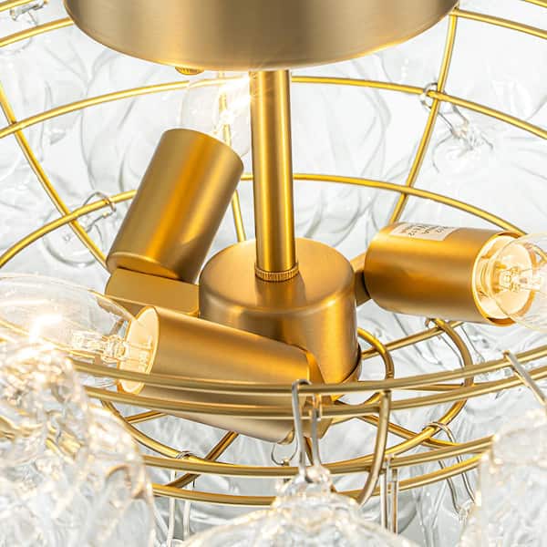 HUOKU Neuvy 20.9 in. W 3-Light Brush Gold Semi-Flush Mount