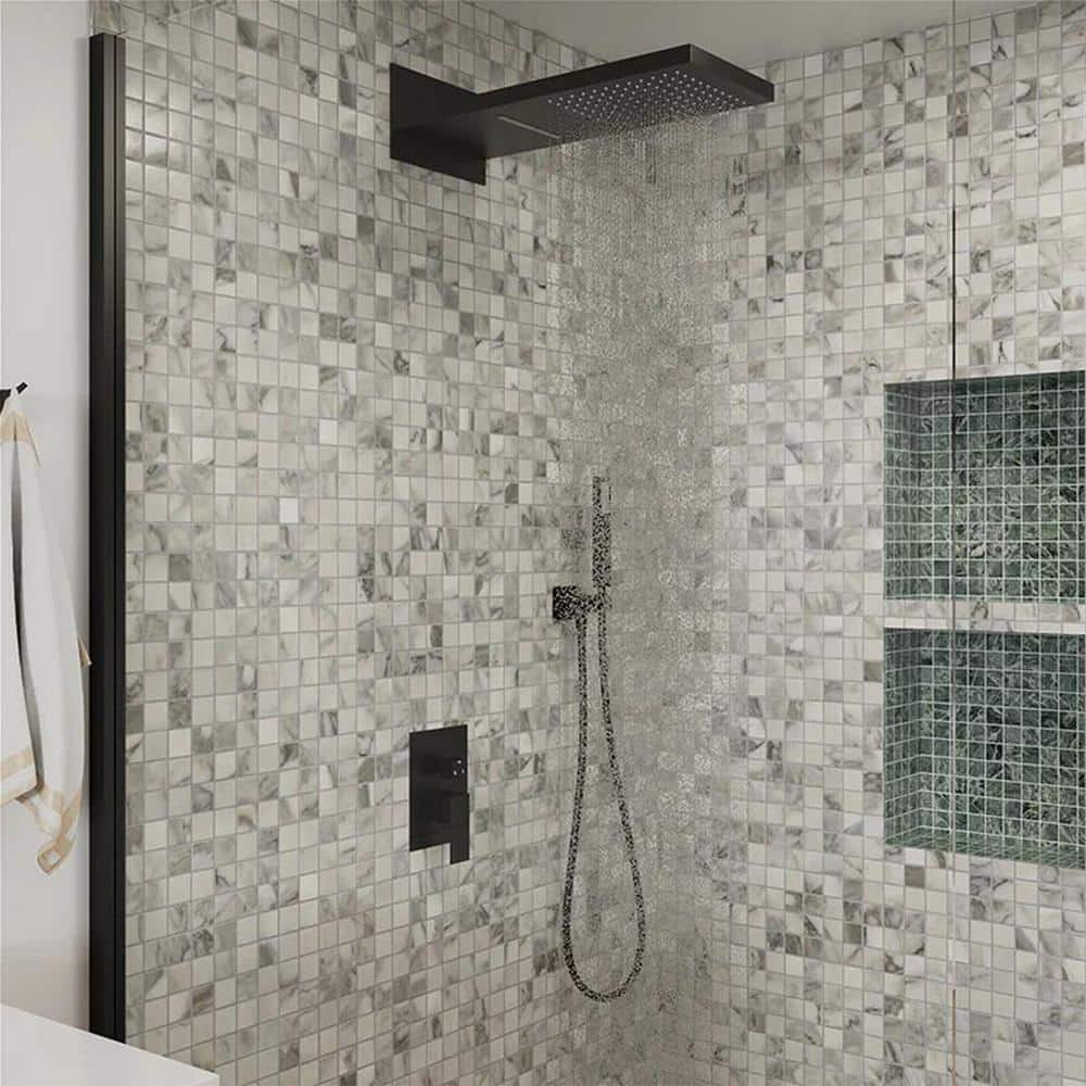 59 in. Double Handle 1-Spray Pattern Square Shower Faucet Set 1.8 GPM with 