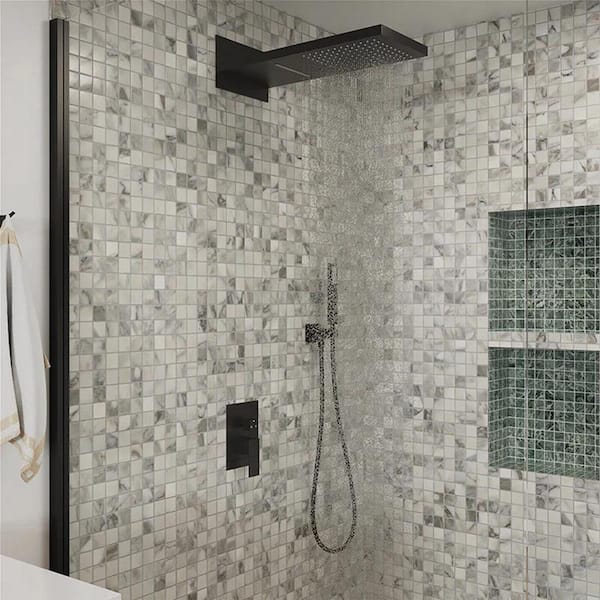 YONKI SUNSHIN INC 59 in. Double Handle 1-Spray Pattern Square Shower Faucet Set 1.8 GPM with High Pressure Hand Shower in Black