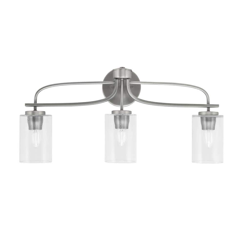 Olympia 25.5 in. 3-Light Graphite Vanity Light White Muslin Glass Shade