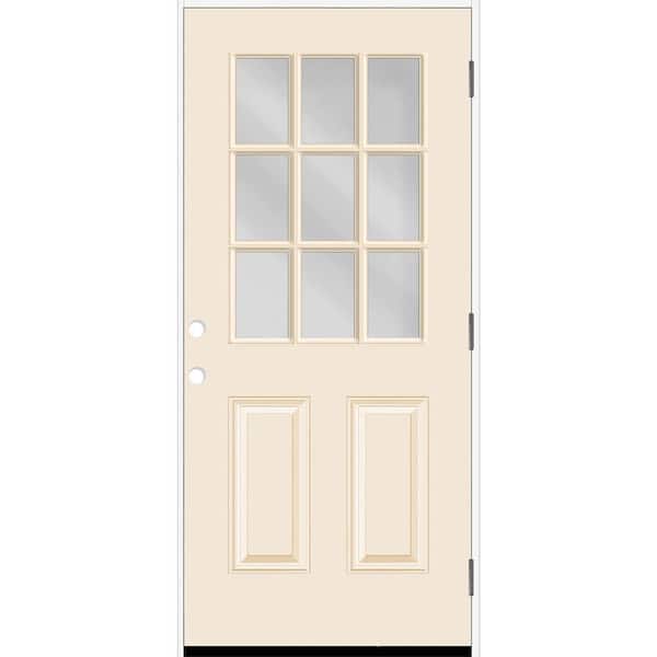 Reliant 36 in. x 80 in. 2P HalfLite 9L SDL Clear Glass LHOS Linen Finish Fiberglass Prehung Front Door w/4-9/16 Jamb