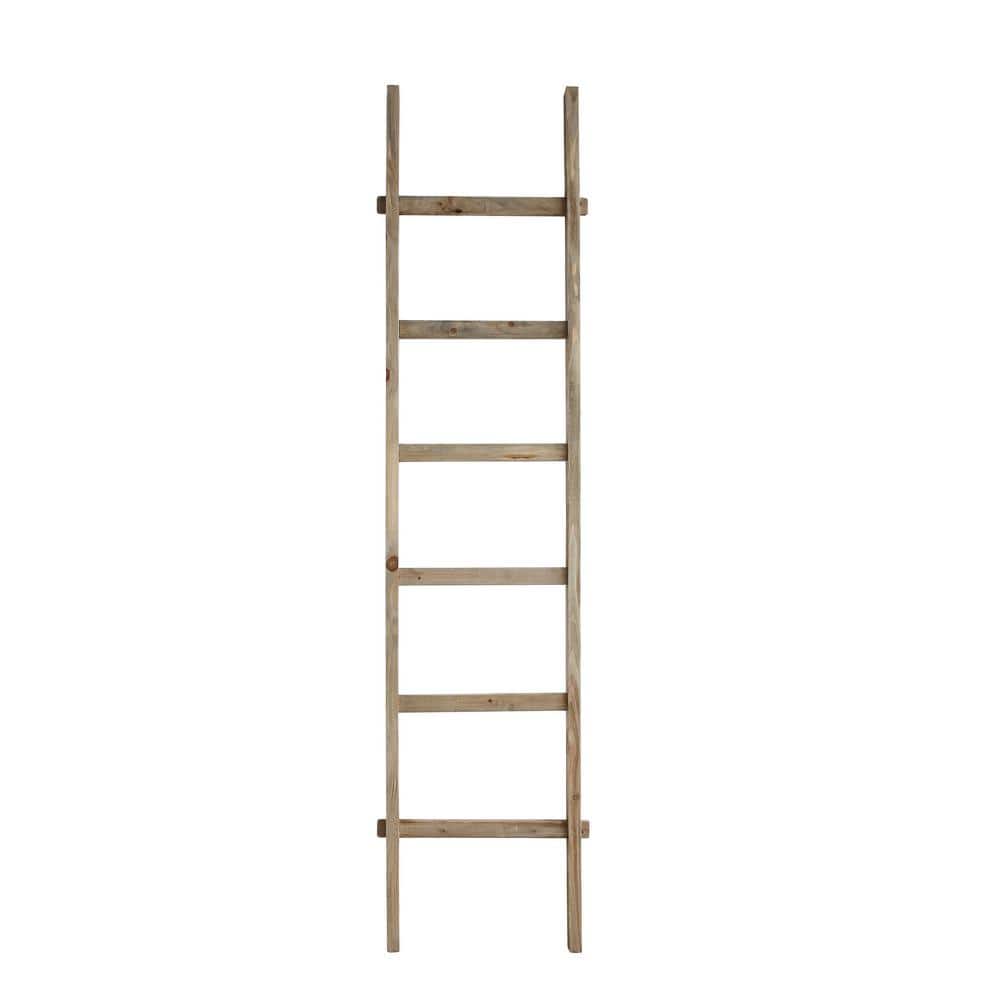 Rustic Natural Wood Decorative Ladder with 6 Rungs