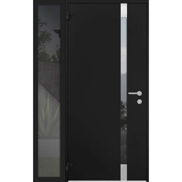 VDOMDOORS 6777 44 in. x 80 in. Left Hand/Outswing Tinted Glass Black Enamel Steel Prehung Front Door with Hardware