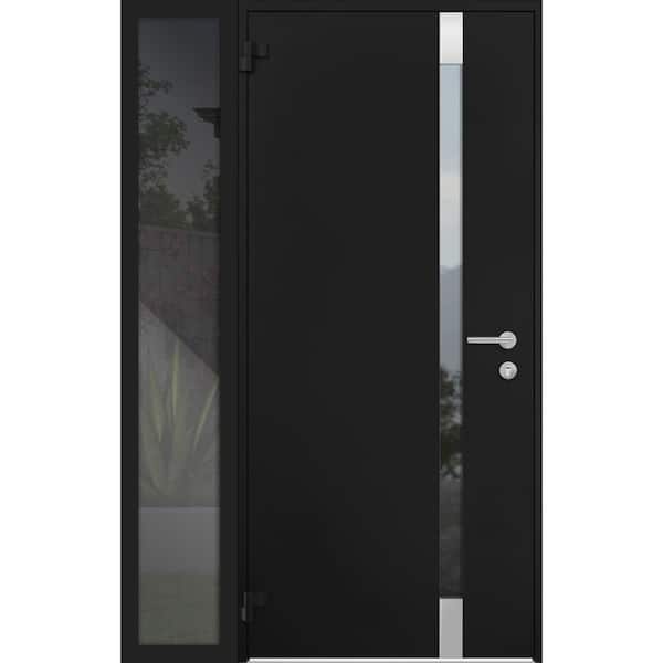 VDOMDOORS 6777 52 in. x 80 in. Left Hand/Outswing Tinted Glass Black Enamel Steel Prehung Front Door with Hardware