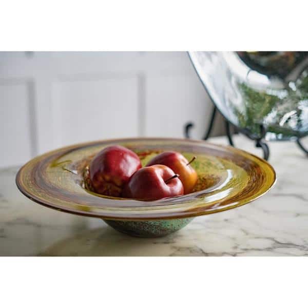 Amber Swirl 13.8" Handcrafted Glass Decorative Bowl